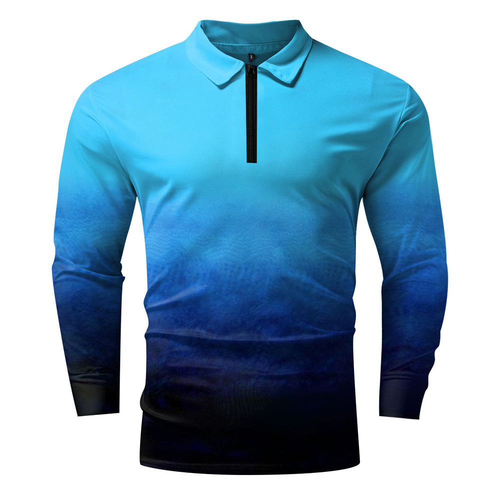 Macymars™ Men's Gradient Color Lapel Zipper Polo Shirt