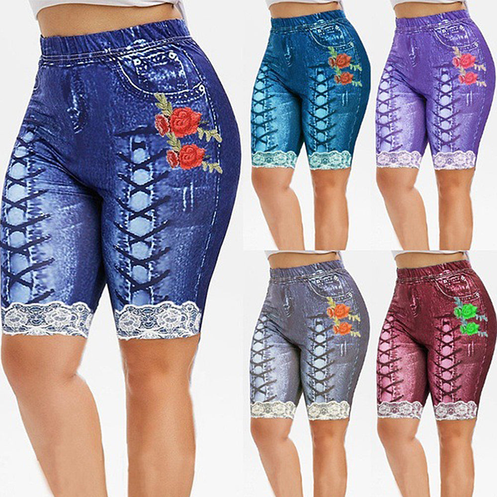 Macymars™ Women's Skinny 3d Denim Print Casual Short Jeggings