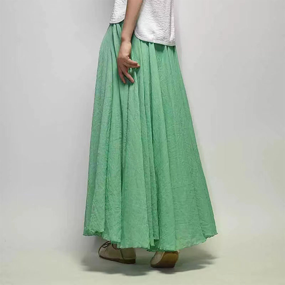 Macymars™ Literary Large Size Cotton And Linen Elastic Waist Half Body A-line Large Swing Skirt