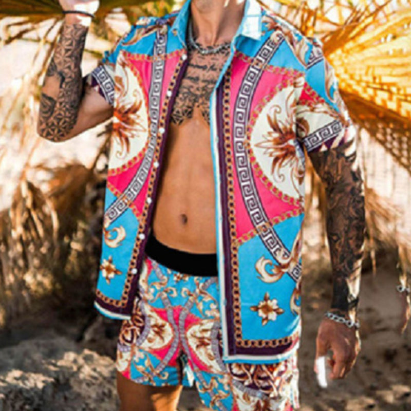 Macymars™ Summer Men's Casual Suit Hawaiian Shirt + Beach Shorts Retro Print 2 Piece Suit Oversized Beach Surf