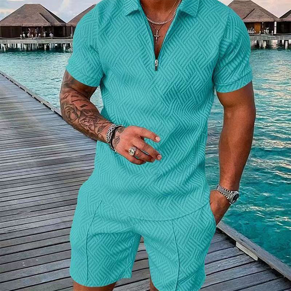 Macymars™ POLO Shirt Zipper Lapel Short Sleeved Two Piece Suit