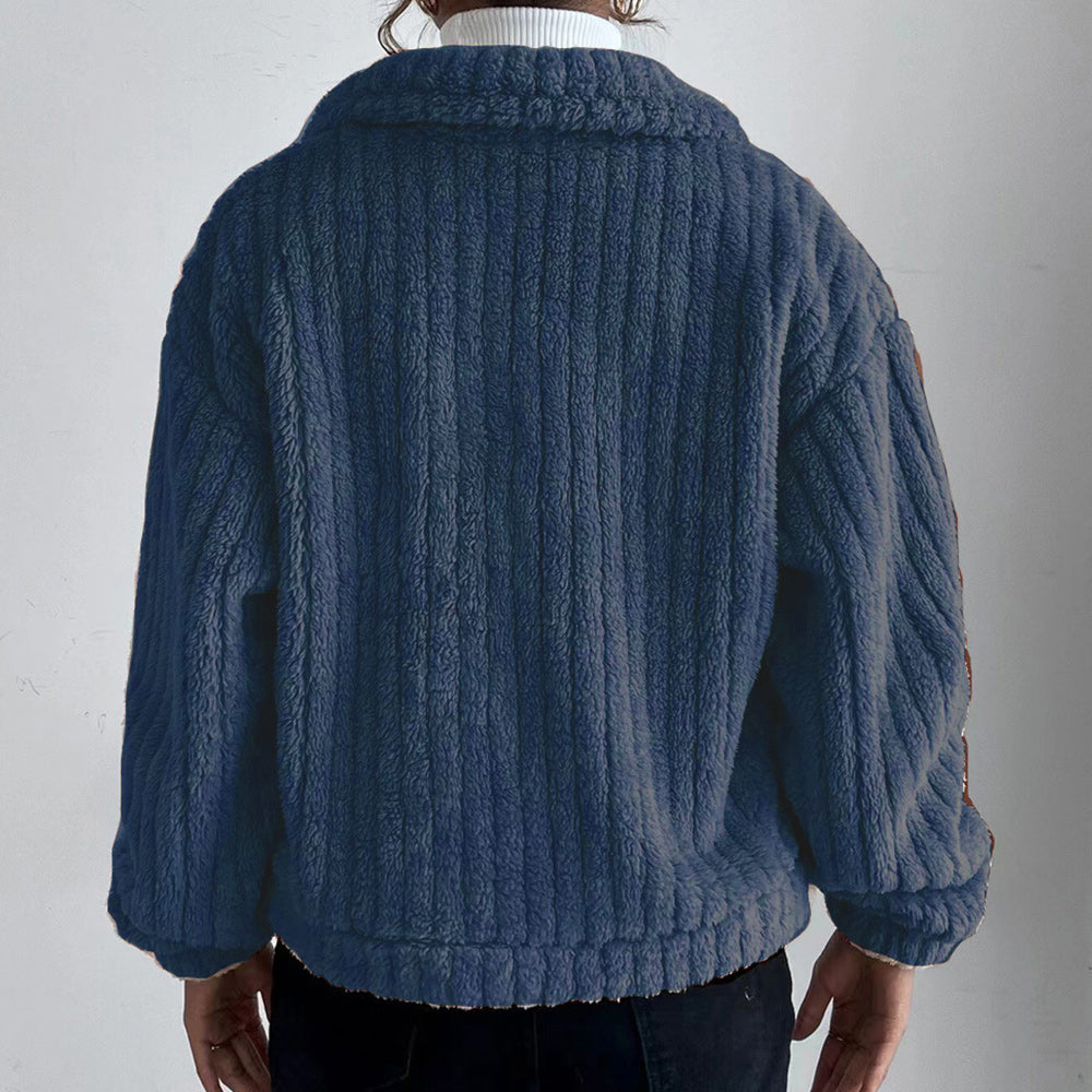 Macymars™ Women Autumn Plush Fashion Lapel Long Sleeve Jacket Casual Short Coats