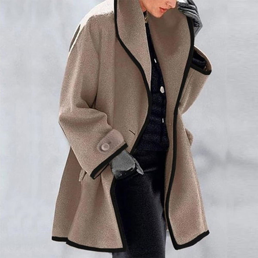 Macymars™ Hooded Color Block Woolen Coat