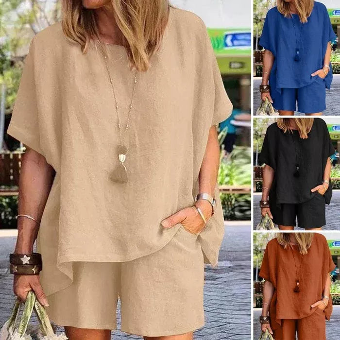 Macymars™ Solid Colour Elastic Waist Suit (Blouse + Pants)