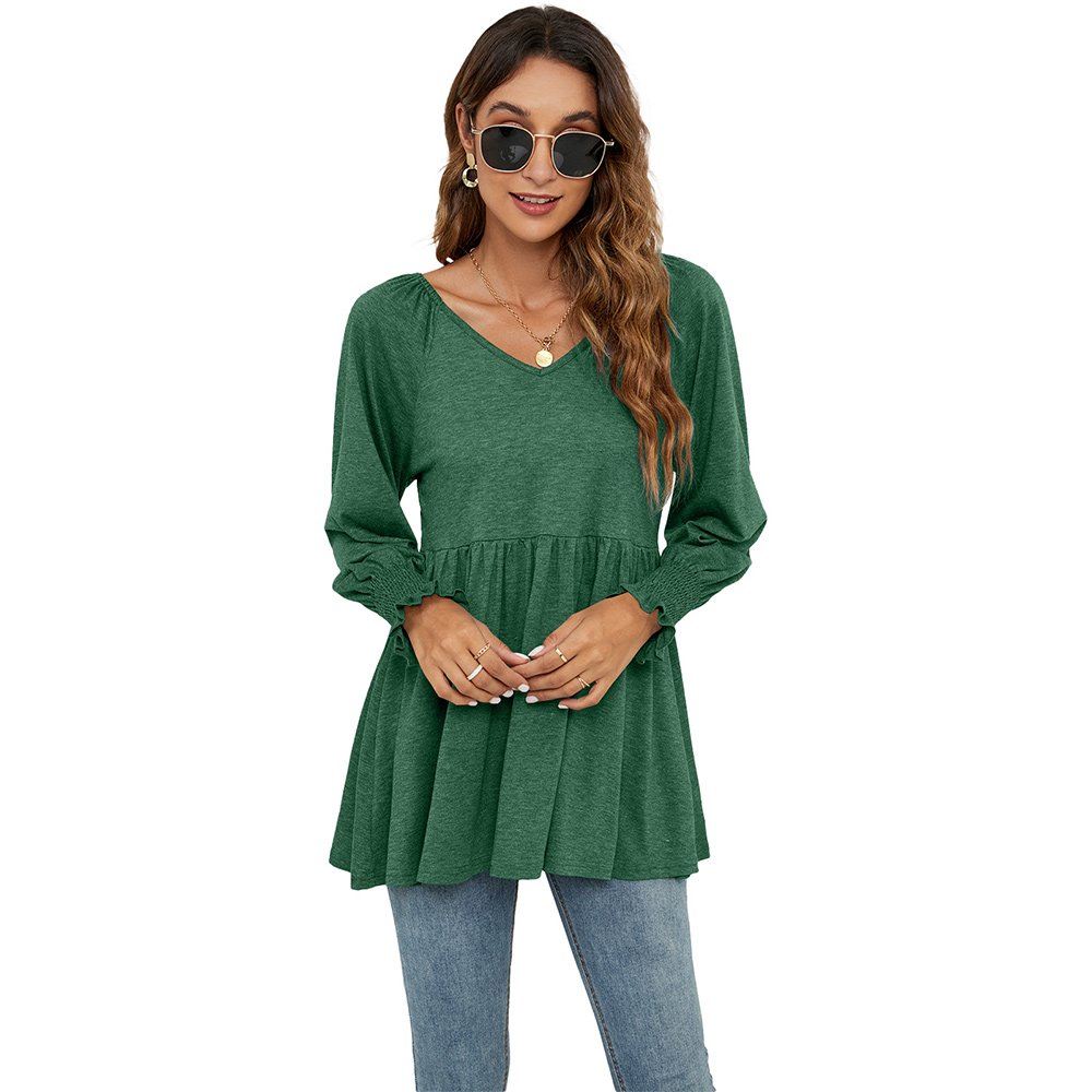 Macymars™ 2022 Autumn And Winter New Women's V-neck Bubble Long-sleeved Cummerbund Top T-shirt