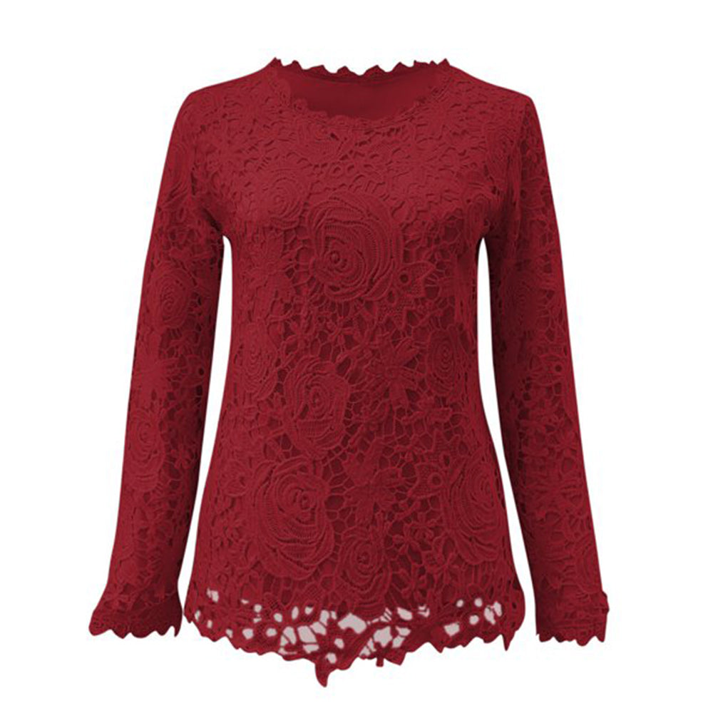 Macymars™ Women's Lace Crew Neck Long Sleeve Top