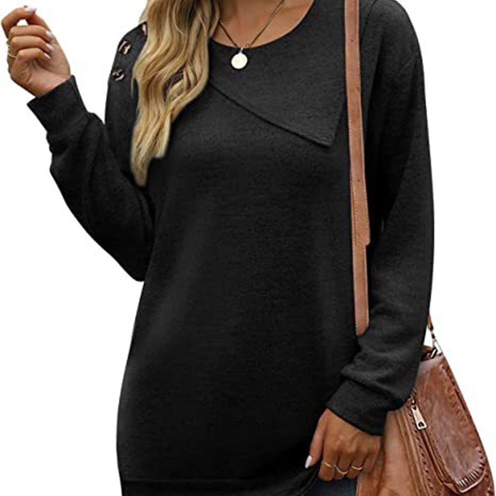 Macymars™ Women's Round Neck Button Long-sleeved Sweatshirt T-shirt