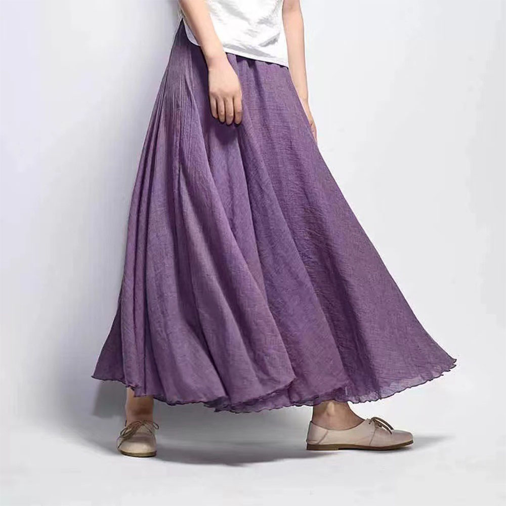 Macymars™ Literary Large Size Cotton And Linen Elastic Waist Half Body A-line Large Swing Skirt