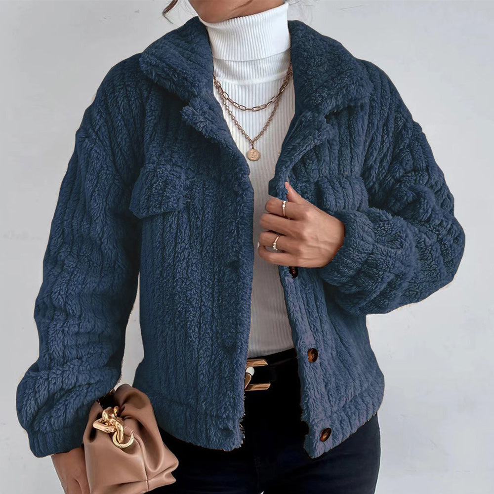 Macymars™ Women Autumn Plush Fashion Lapel Long Sleeve Jacket Casual Short Coats