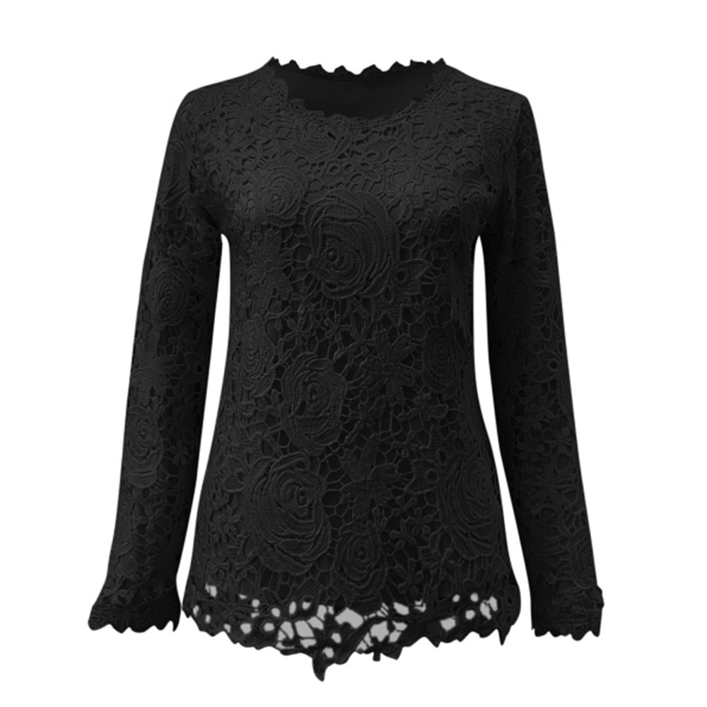 Macymars™ Women's Lace Crew Neck Long Sleeve Top