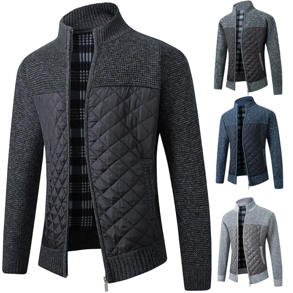 Macymars™ Men's Stand-up Collar Striped Plaid Zipper Knitted Jacket Coat