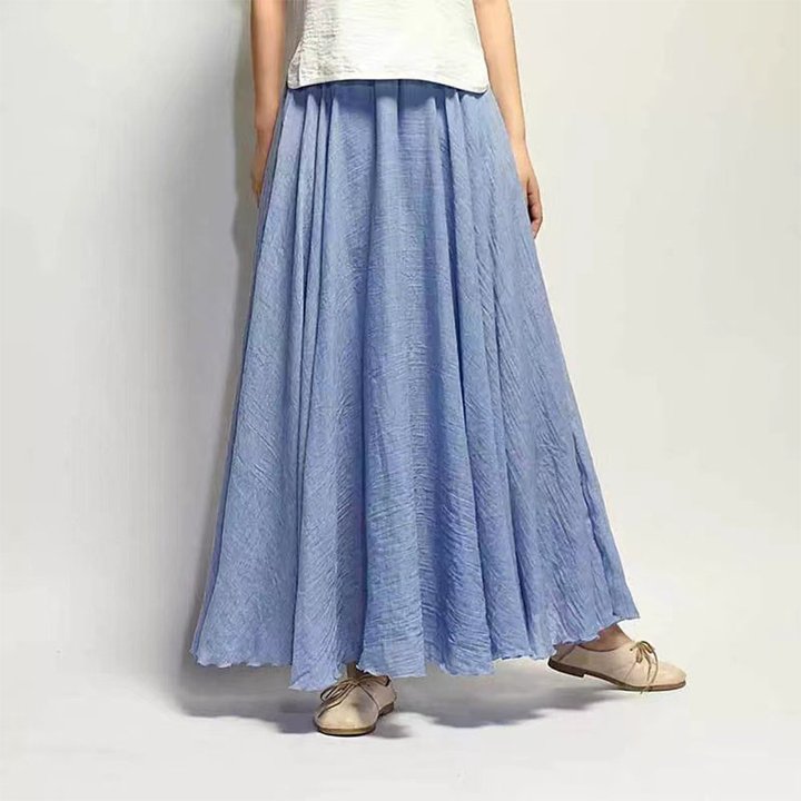 Macymars™ Literary Large Size Cotton And Linen Elastic Waist Half Body A-line Large Swing Skirt