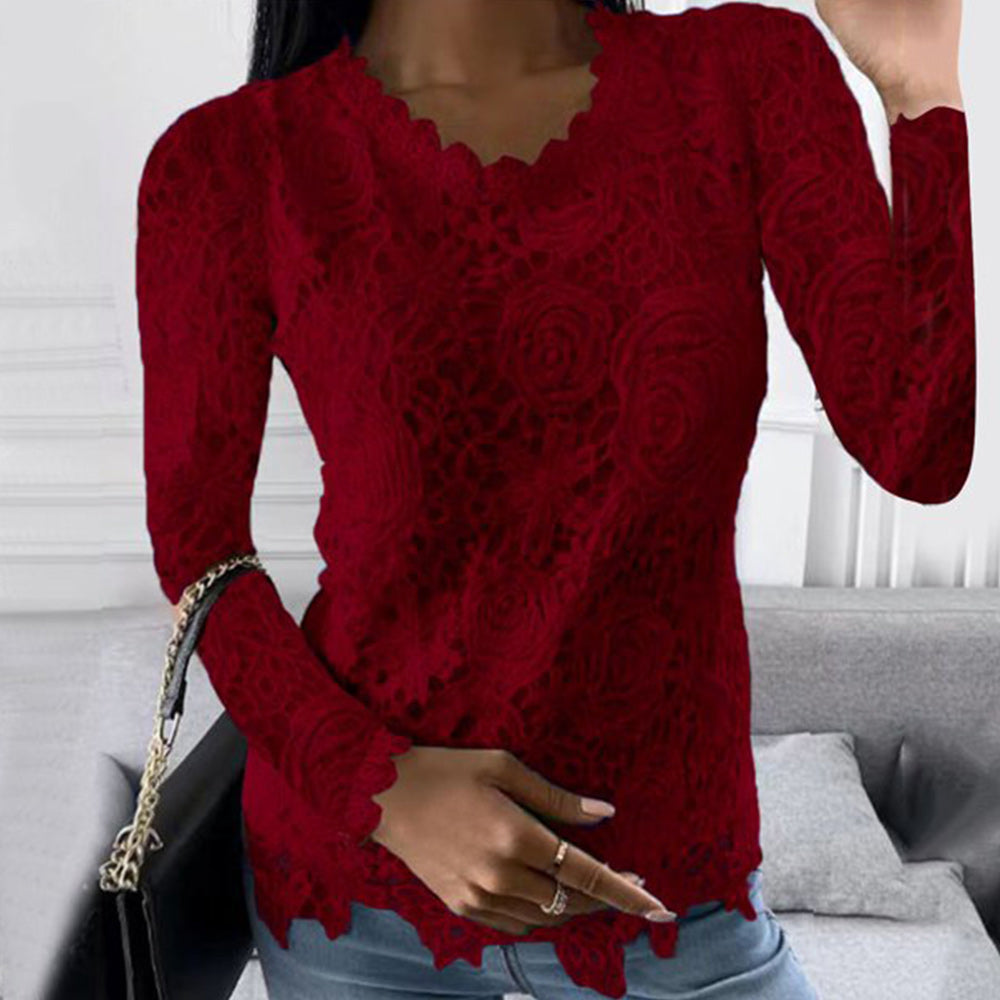 Macymars™ Women's Lace Crew Neck Long Sleeve Top