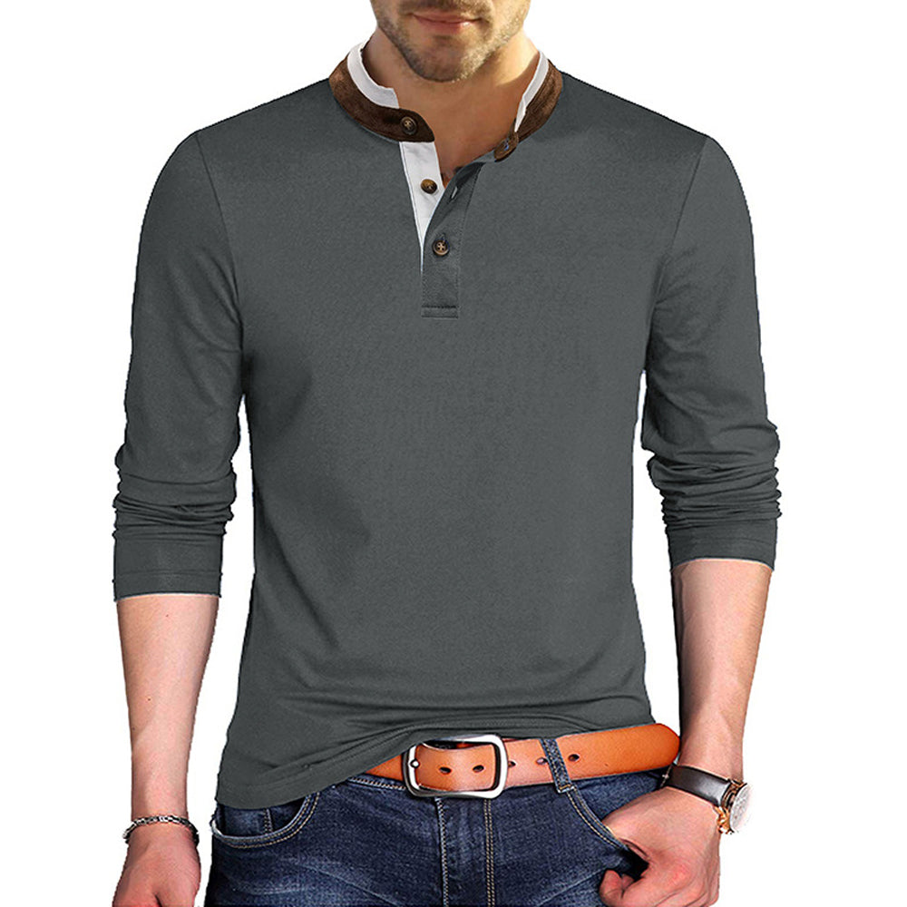 Macymars™ Men's Long Sleeve Henley Stand Collar Button T-Shirt