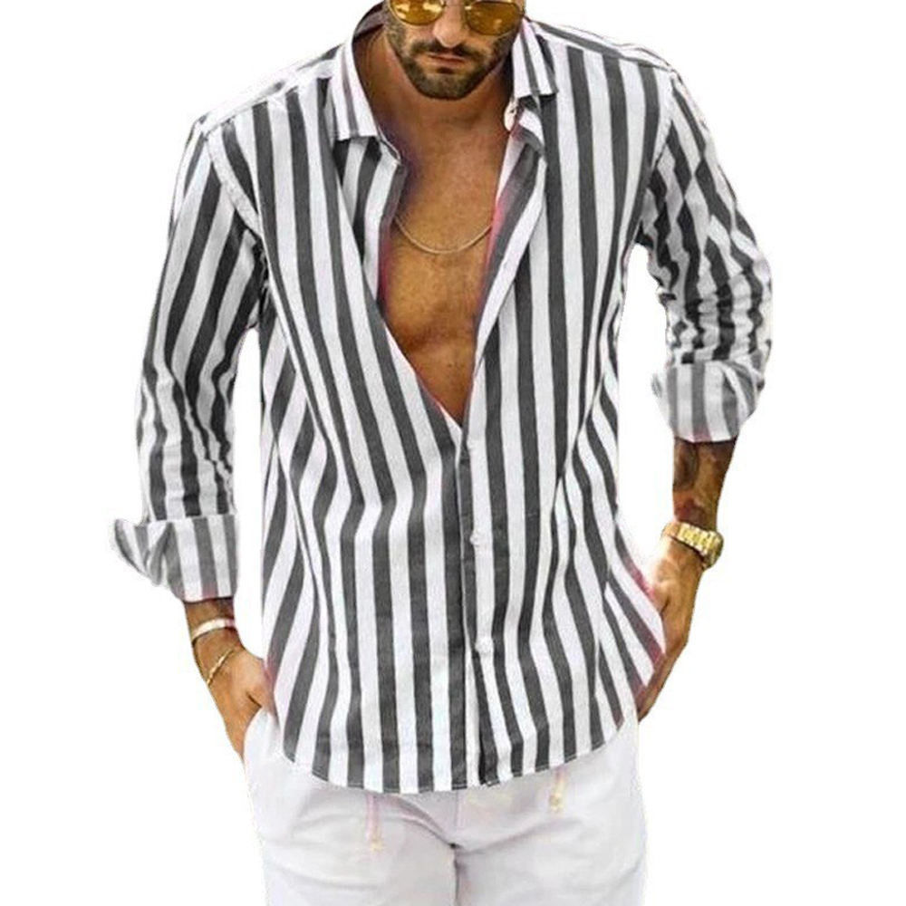 Macymars™ Mens Fashion Striped Button Down Print Lapel Shirt