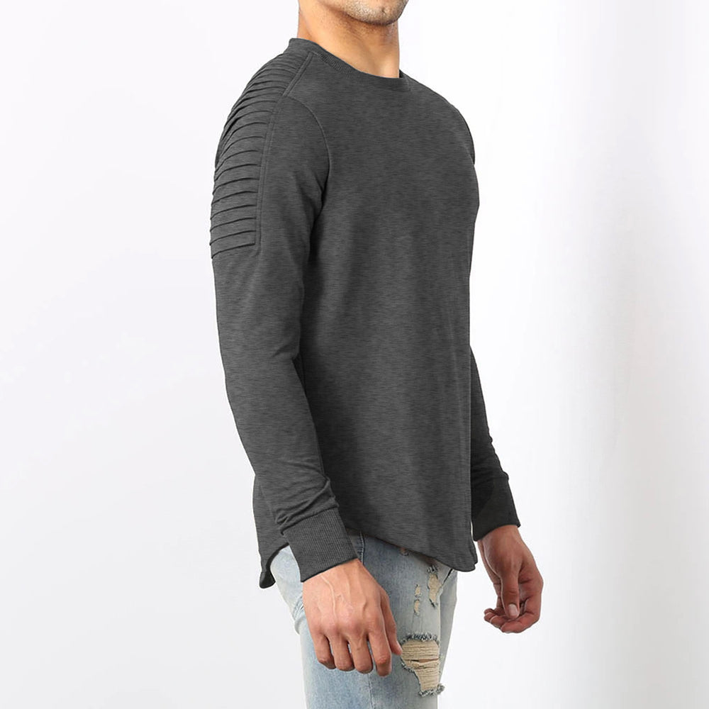 Macymars™ Men's Round Neck Solid Wrinkled Raglan Sleeve Pullover Shirt