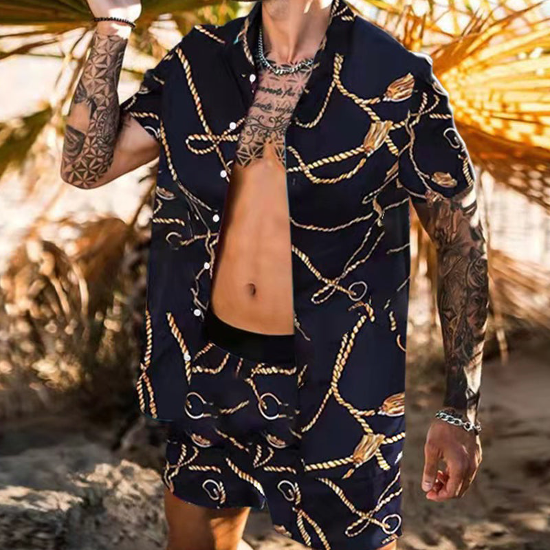 Macymars™ Summer Men's Casual Suit Hawaiian Shirt + Beach Shorts Retro Print 2 Piece Suit Oversized Beach Surf