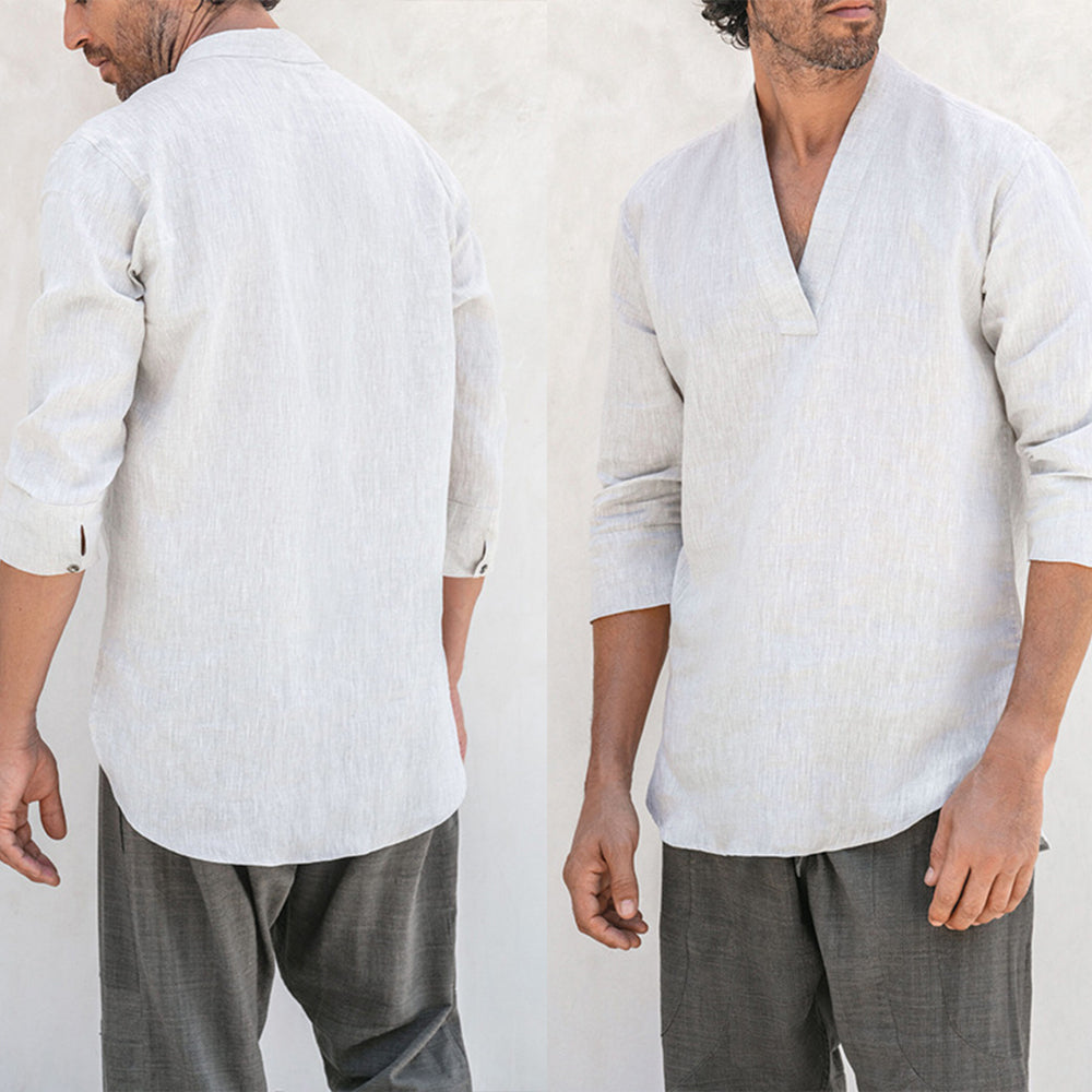 Macymars™ Men's V-neck solid color casual linen shirt
