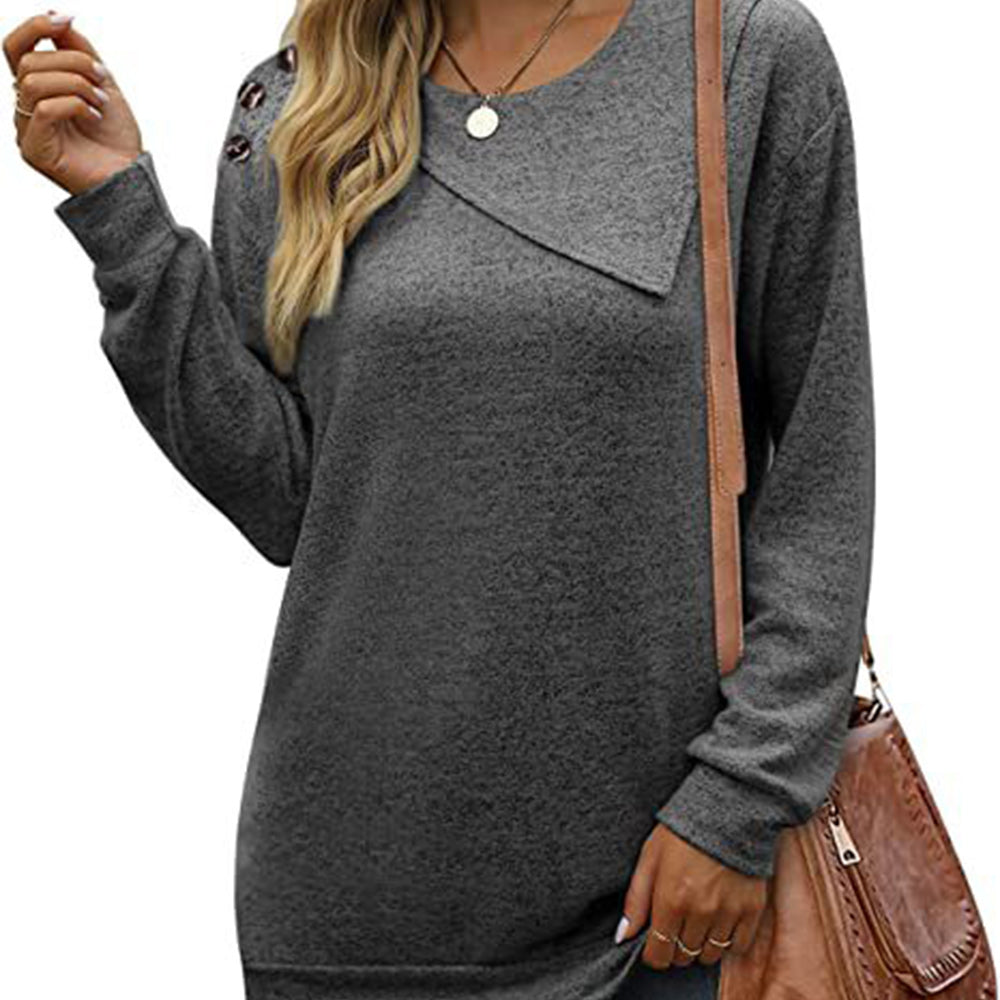 Macymars™ Women's Round Neck Button Long-sleeved Sweatshirt T-shirt
