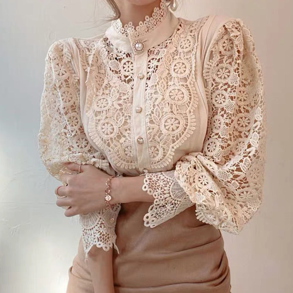 Macymars™ Women's Elegant Lace Victorian Long Sleeve Button Blouse