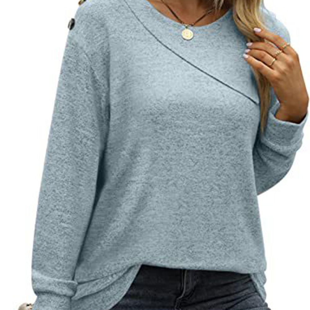 Macymars™ Women's Round Neck Button Long-sleeved Sweatshirt T-shirt