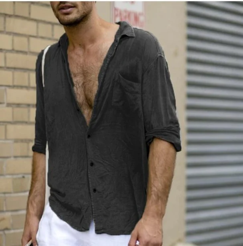 Macymars™ Men's Casual Half Sleeve Lapel Pocket Solid Cotton Linen Shirts
