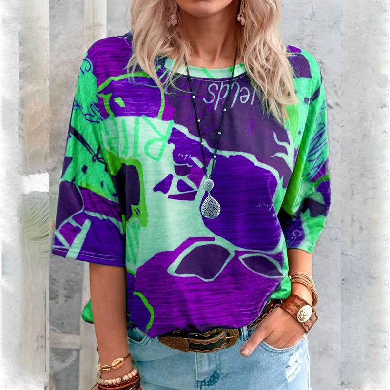 Macymars™ Fashion Casual Geometric Contrast Print Crew Neck Women's T-Shirt