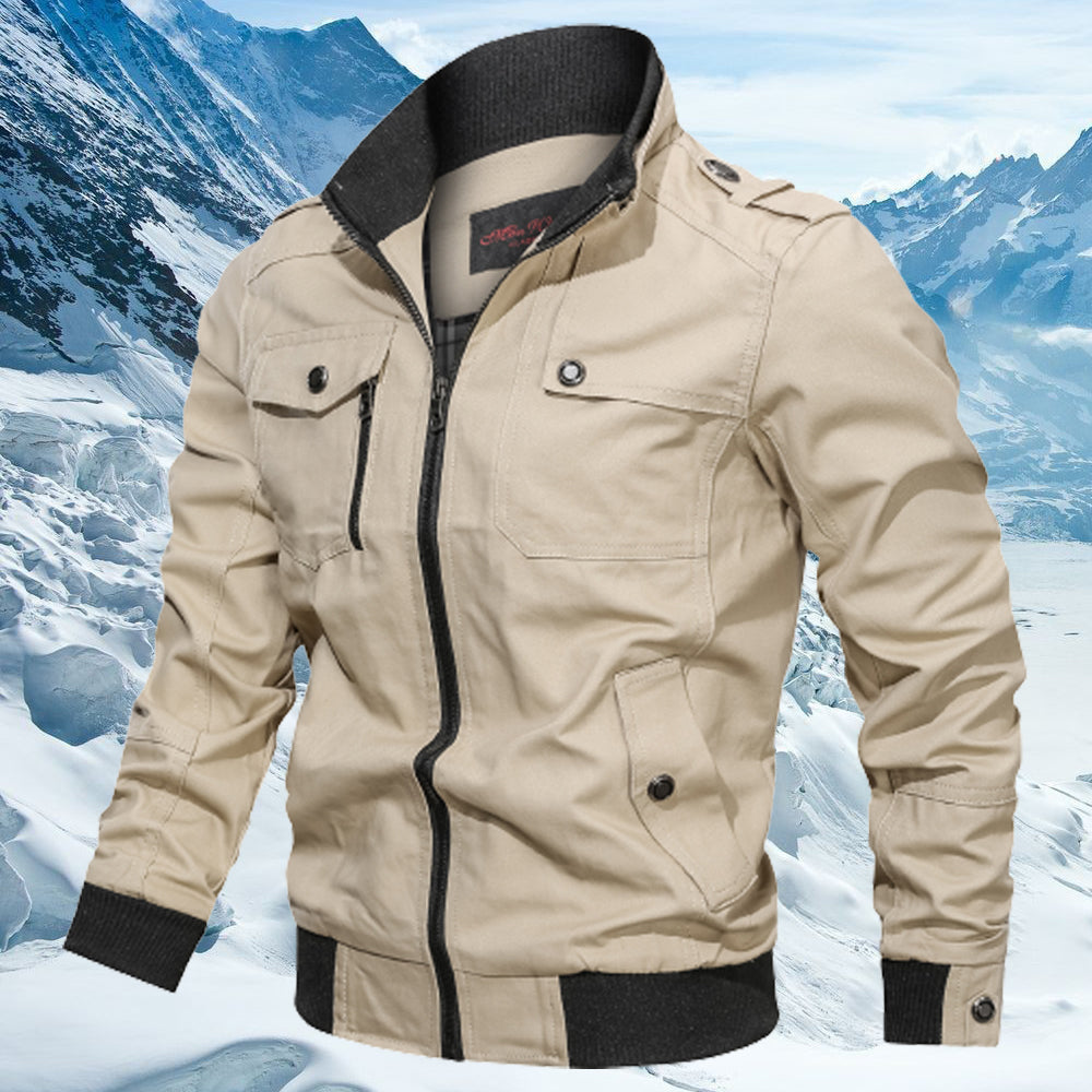 Macymars™ Men's Solid Zip Pocket Stand Collar Jacket