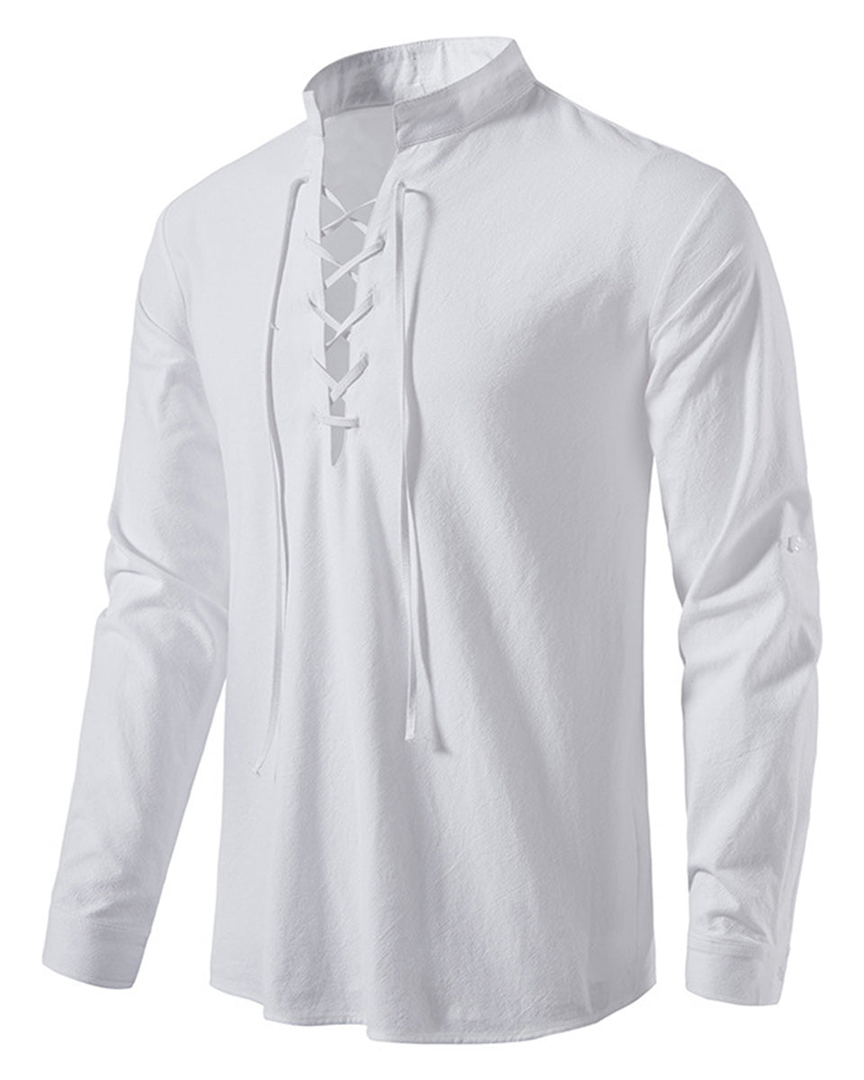 Macymars™ Men's Cotton Linen Henley Stand Collar Casual Shirt