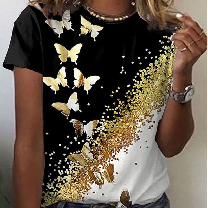 Macymars™ Elegant Fashionable Gilt Butterfly Print Women's T-Shirt