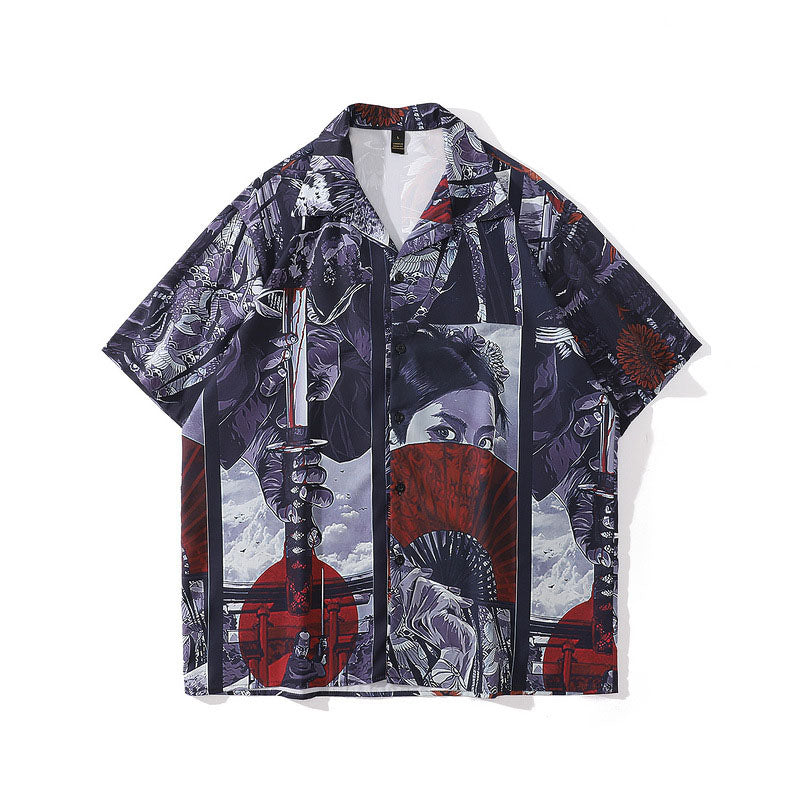 Macymars™ Retro Graffiti Style Street Oversize Men's Bowling Shirt