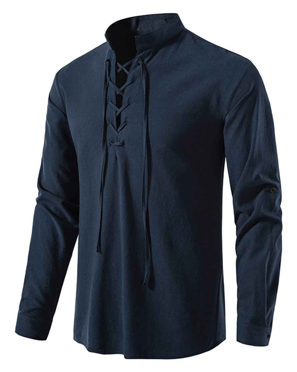 Macymars™ Men's Cotton Linen Henley Stand Collar Casual Shirt