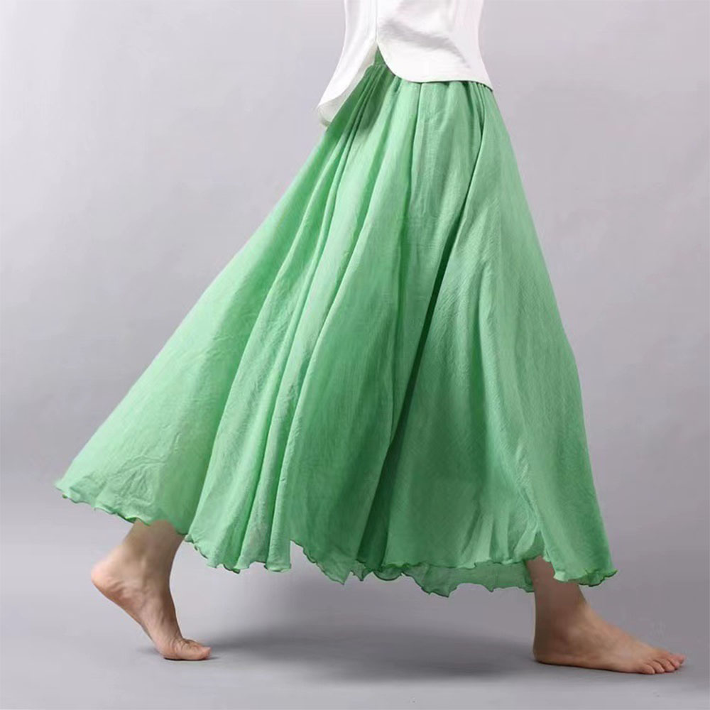 Macymars™ Literary Large Size Cotton And Linen Elastic Waist Half Body A-line Large Swing Skirt