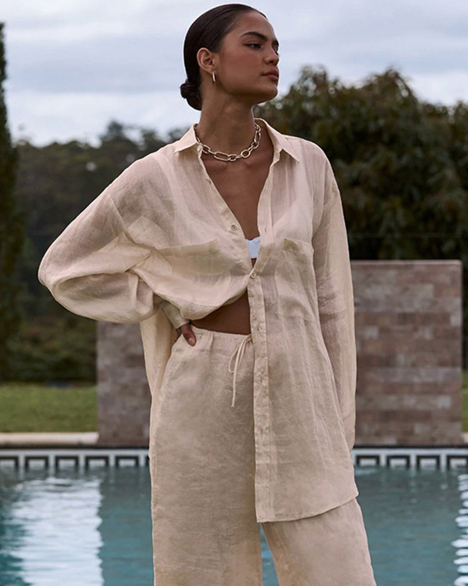 Macymars™ Loose Cotton Linen Shirt Wide Leg Pants Two Piece Set