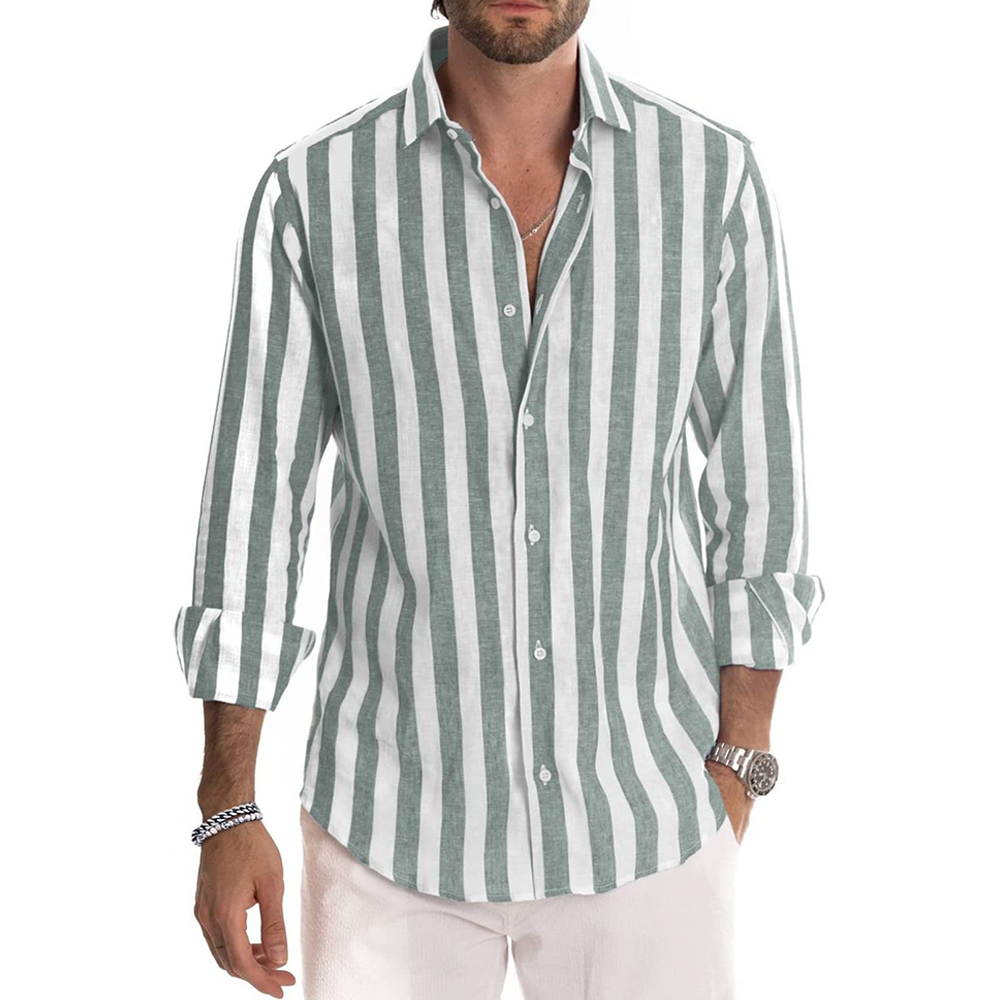 Macymars™ Mens Fashion Striped Button Down Print Lapel Shirt