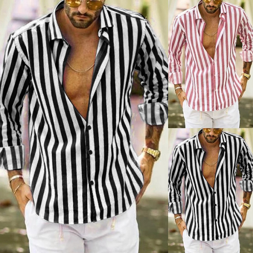 Macymars™ Mens Fashion Striped Button Down Print Lapel Shirt