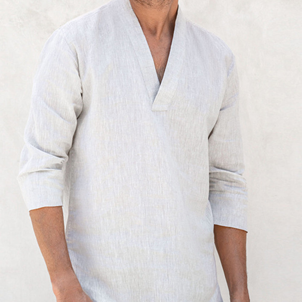 Macymars™ Men's V-neck solid color casual linen shirt