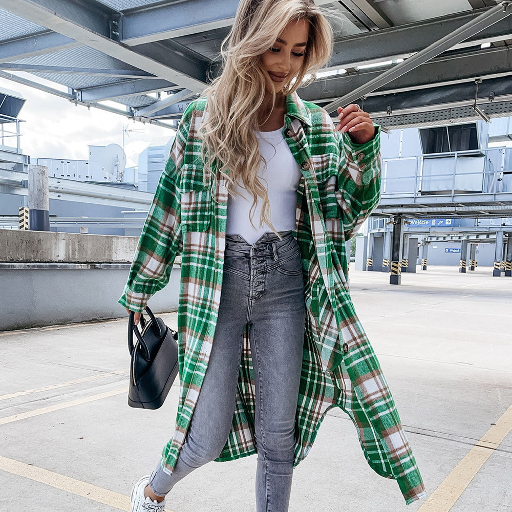 Macymars™ Women's Fashion Long Plaid Shirt Jacket