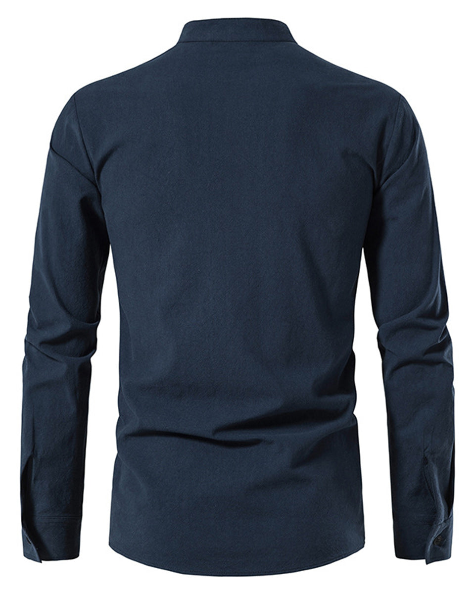 Macymars™ Men's Cotton Linen Henley Stand Collar Casual Shirt