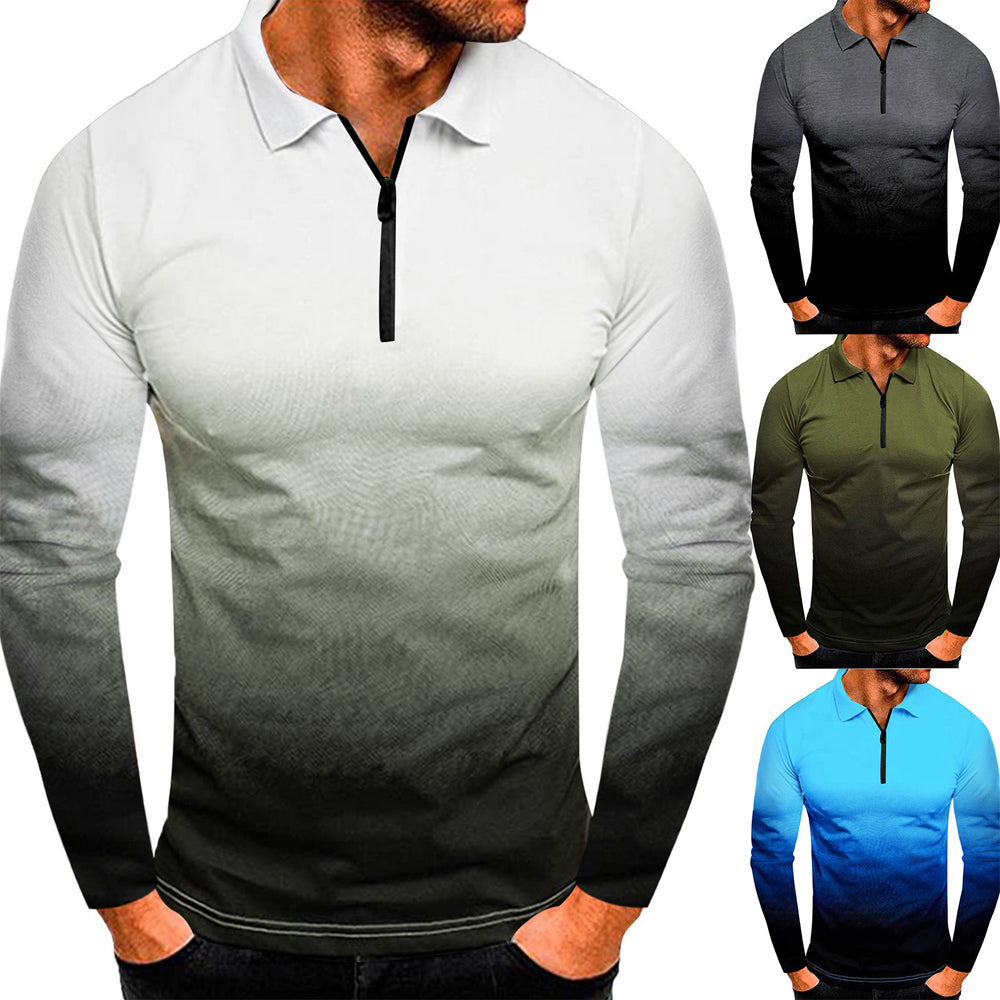 Macymars™ Men's Gradient Color Lapel Zipper Polo Shirt