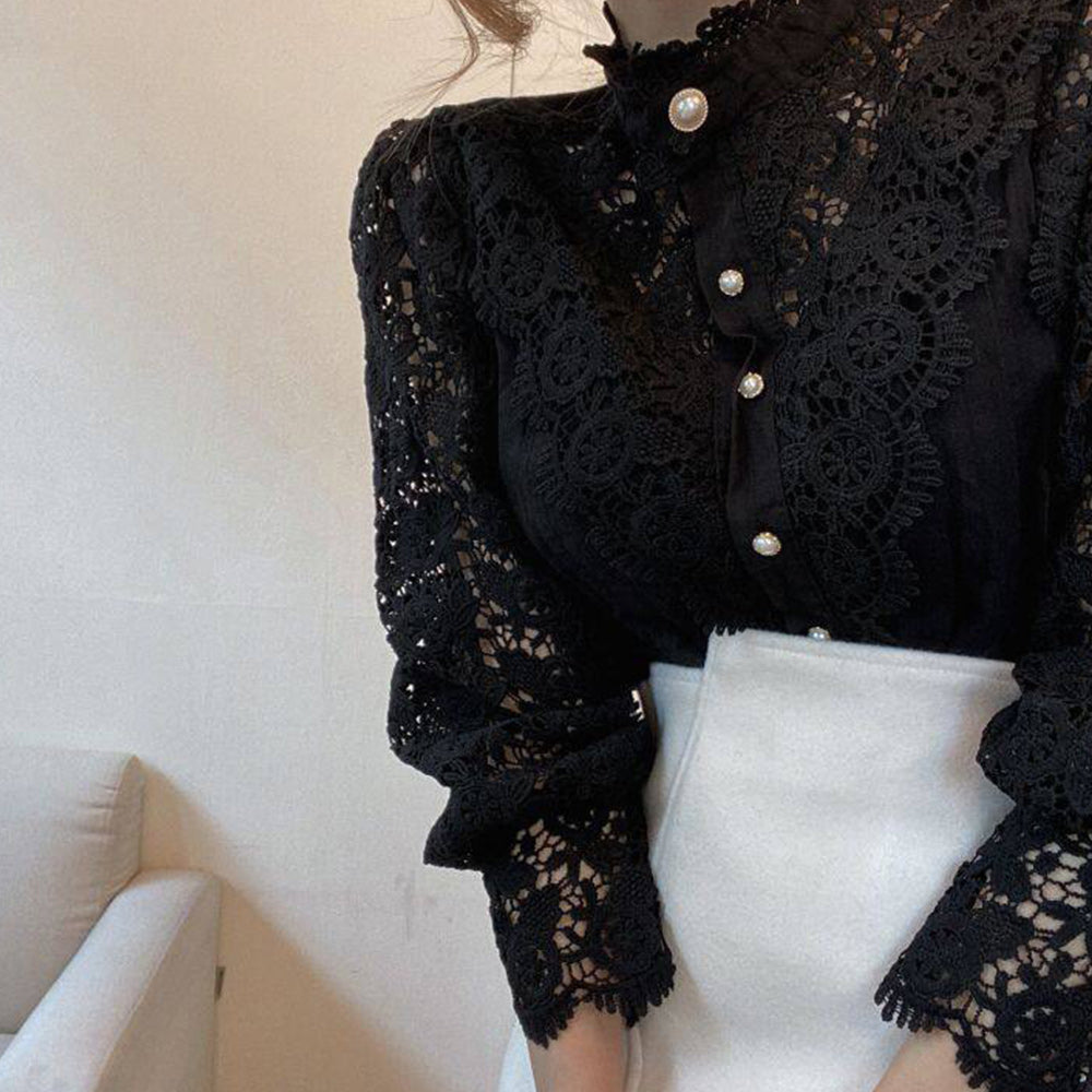 Macymars™ Women's Elegant Lace Victorian Long Sleeve Button Blouse
