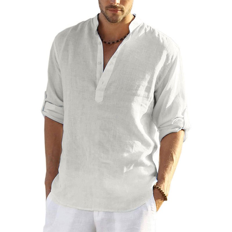 Macymars™ Men Casual Half Sleeve Solid Color Cotton Linen Shirts