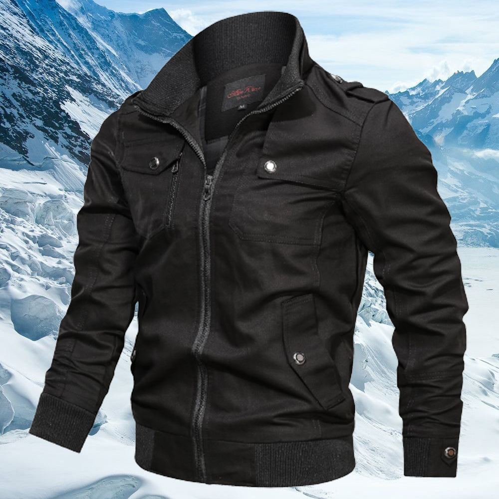 Macymars™ Men's Solid Zip Pocket Stand Collar Jacket