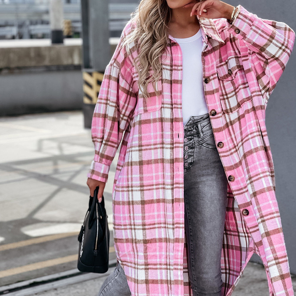 Macymars™ Women's Fashion Long Plaid Shirt Jacket