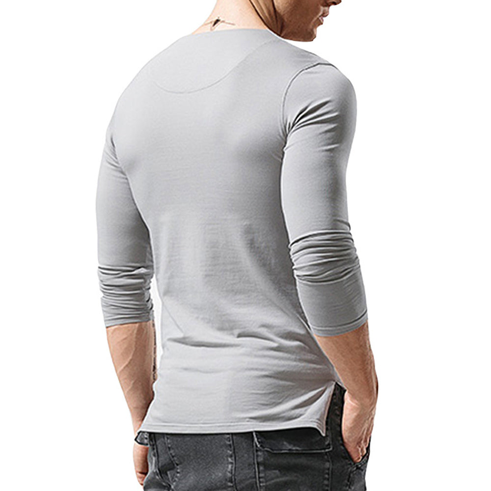 Macymars™ Men's Long Sleeve Solid Color Round Neck Button T-Shirt