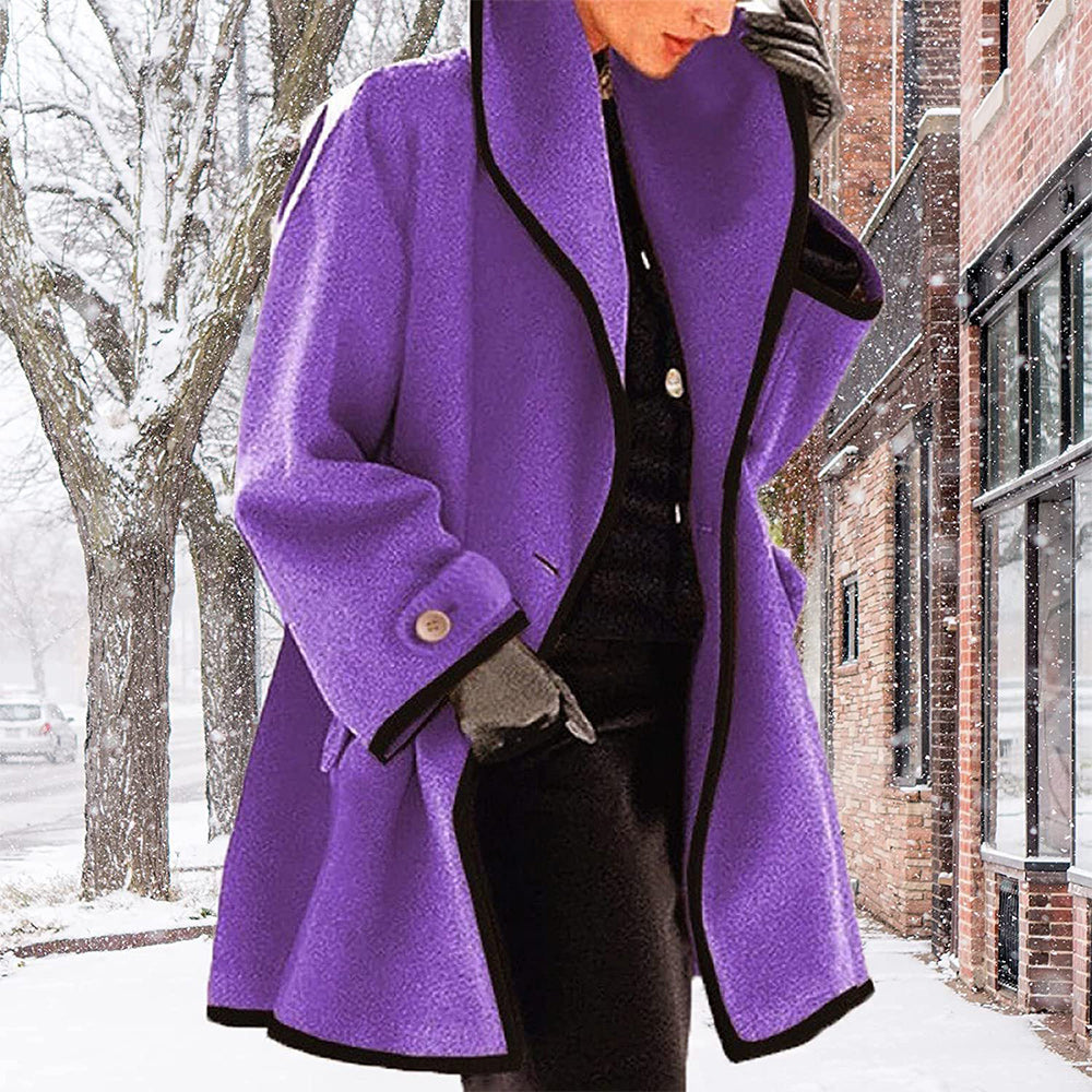 Macymars™ Hooded Color Block Woolen Coat