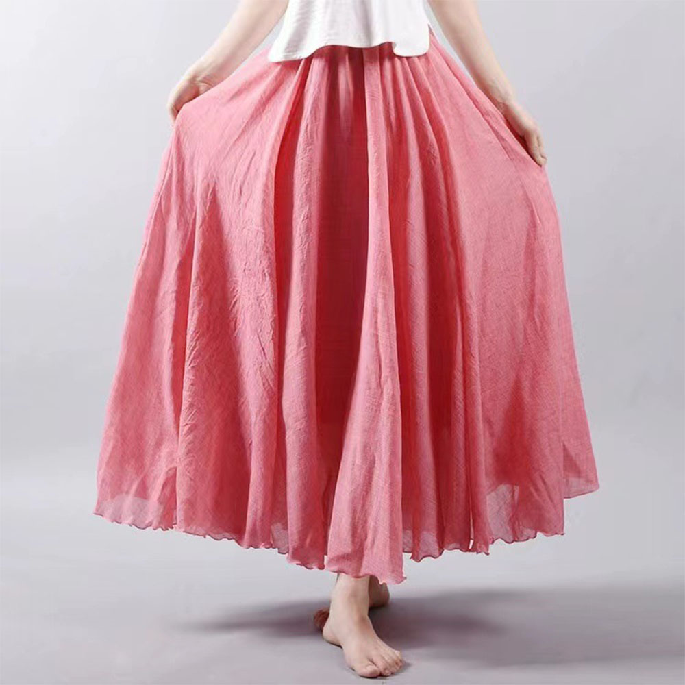Macymars™ Literary Large Size Cotton And Linen Elastic Waist Half Body A-line Large Swing Skirt