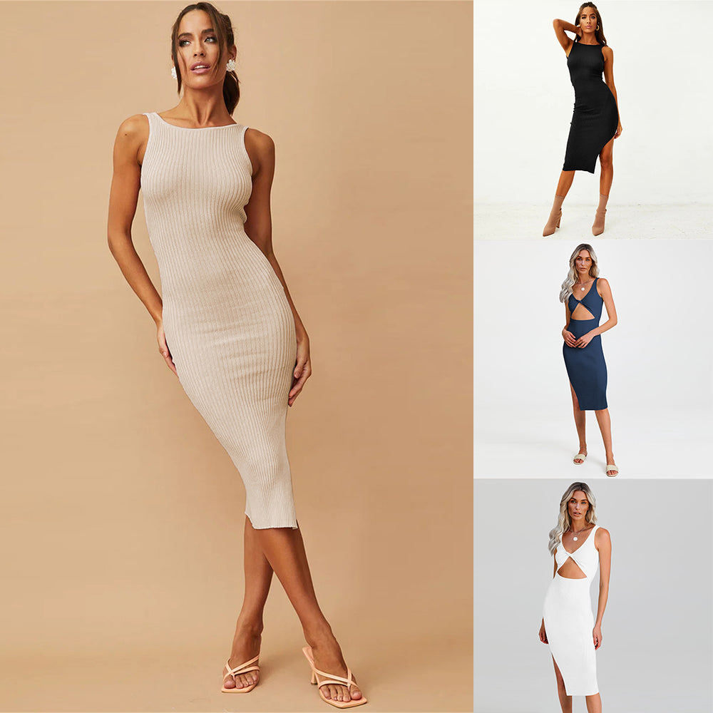 Macymars™ Women's Two Wear Sleeveless Backless Split Sheath Ribbed Dress