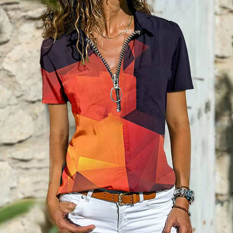 Macymars™ Spring And Summer Bohemian Ethnic Zip Short Sleeve Women's T-Shirt