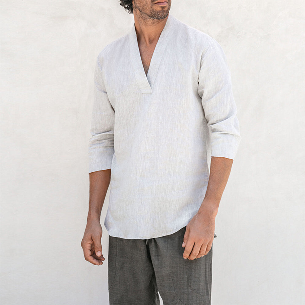 Macymars™ Men's V-neck solid color casual linen shirt